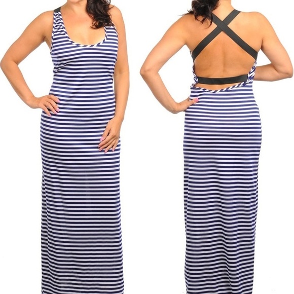 Dresses & Skirts - PLUS SIZE DRESS striped criss cross back backless